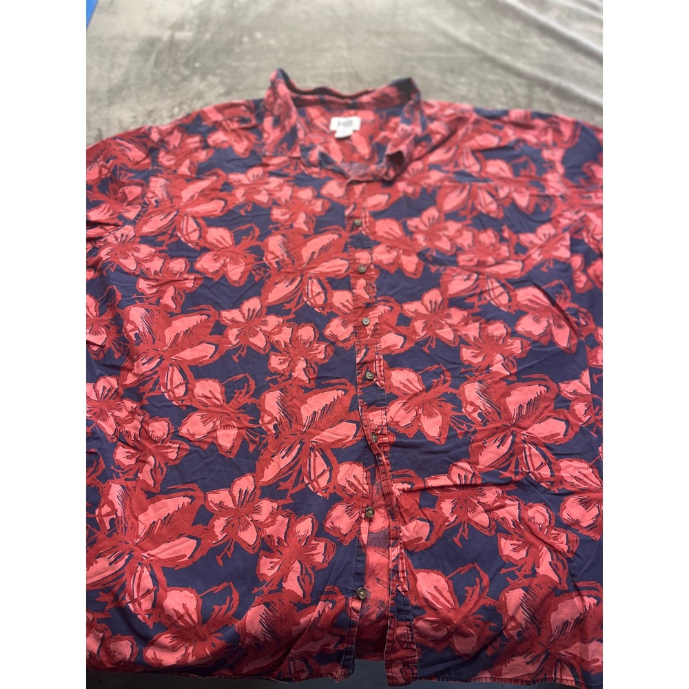 HB Mens 6XL Short Sleeve Button Down Shirt Floral Hibiscus Navy Red Casual 4898